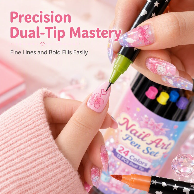 ⏳ Limited-Time Half-Price Offer ⏰ Popular 24-Color Dual-Ended Nail Art Pen Set (Perfect for Halloween & Christmas) 🪄🎨
