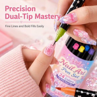 ⏳ Limited-Time Half-Price Offer ⏰ Popular 24-Color Dual-Ended Nail Art Pen Set (Perfect for Halloween & Christmas) 🪄🎨