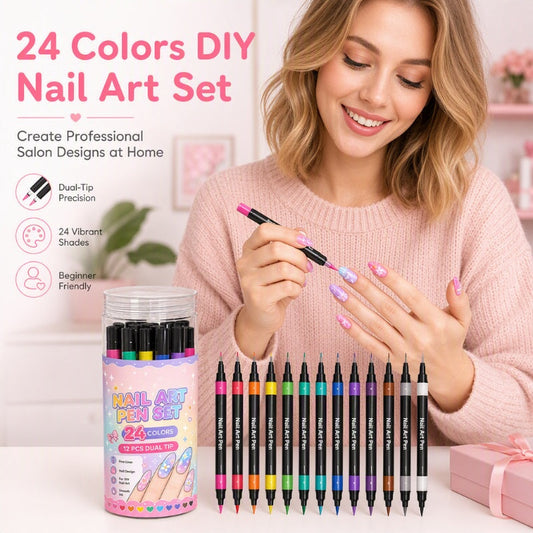 ⏳ Limited-Time Half-Price Offer ⏰ Popular 24-Color Dual-Ended Nail Art Pen Set (Perfect for Halloween & Christmas) 🪄🎨