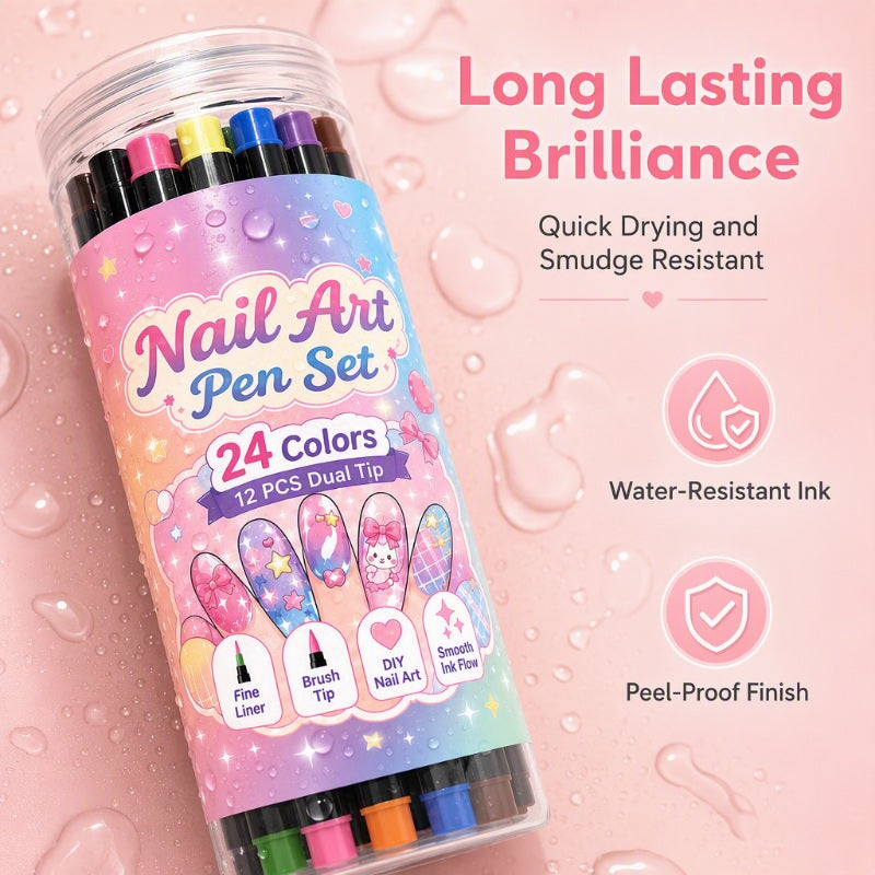 ⏳ Limited-Time Half-Price Offer ⏰ Popular 24-Color Dual-Ended Nail Art Pen Set (Perfect for Halloween & Christmas) 🪄🎨