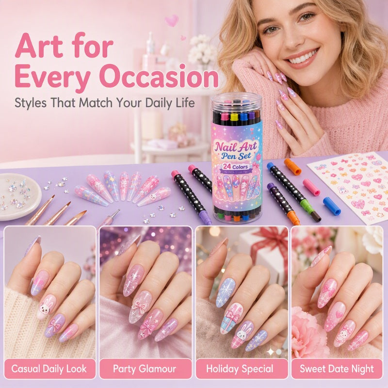 ⏳ Limited-Time Half-Price Offer ⏰ Popular 24-Color Dual-Ended Nail Art Pen Set (Perfect for Halloween & Christmas) 🪄🎨