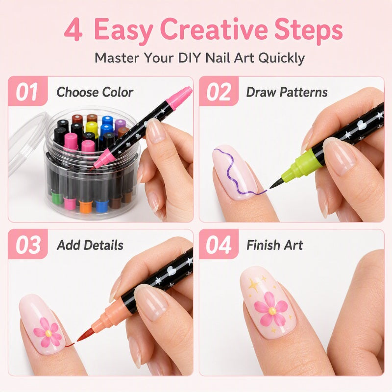 ⏳ Limited-Time Half-Price Offer ⏰ Popular 24-Color Dual-Ended Nail Art Pen Set (Perfect for Halloween & Christmas) 🪄🎨
